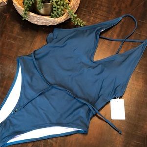 Cupshe solid teal one piece wrap tie size Medium